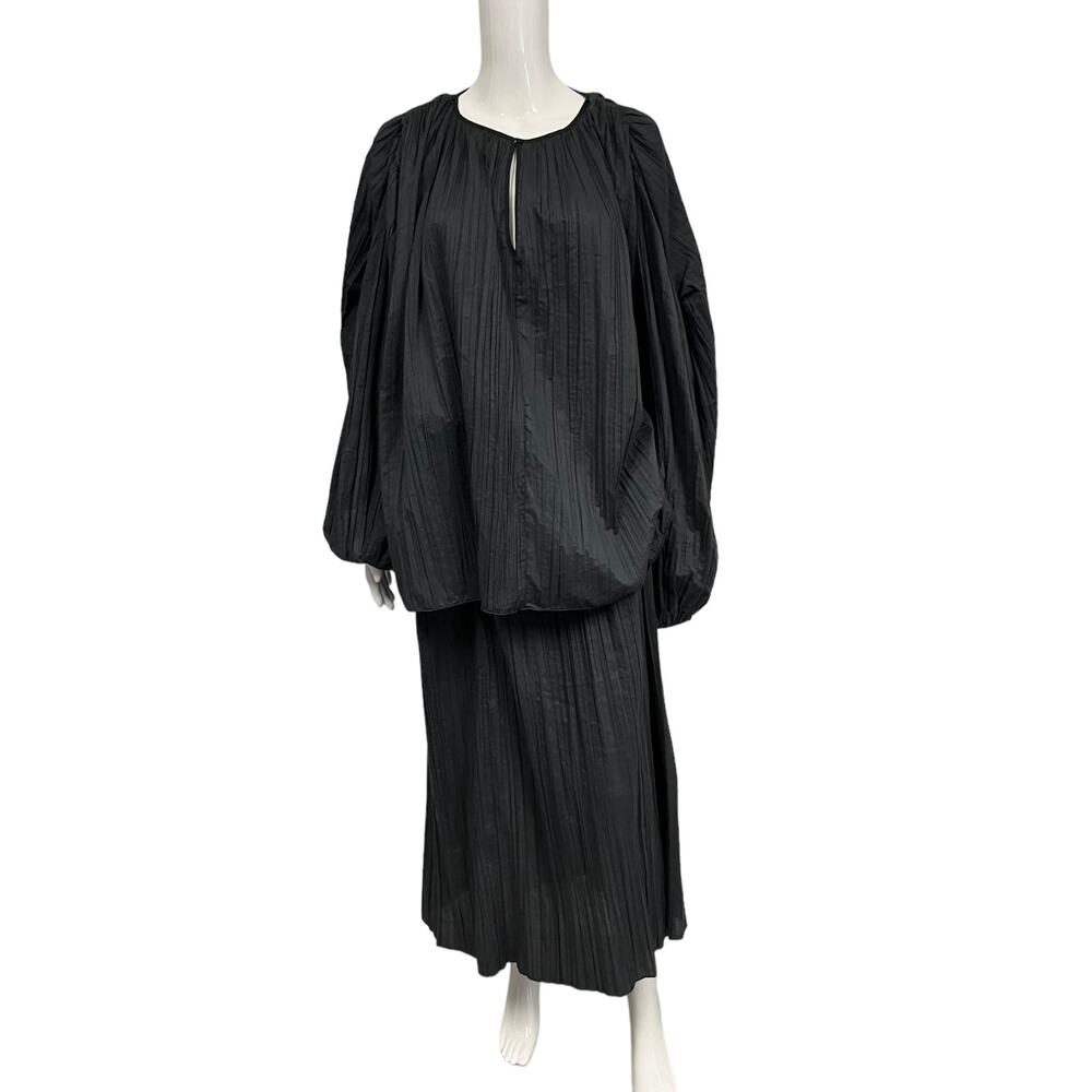 ROCHAS PARIS Black Pleated A-Line Midi Skirt Size 48 US 12